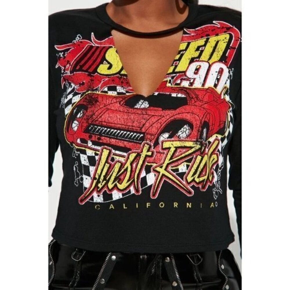 Just Ride Cut Out V-Neck Long Sleeve Cotton Tee -‎ Black Size M RefFNB3 - Picture 3 of 11